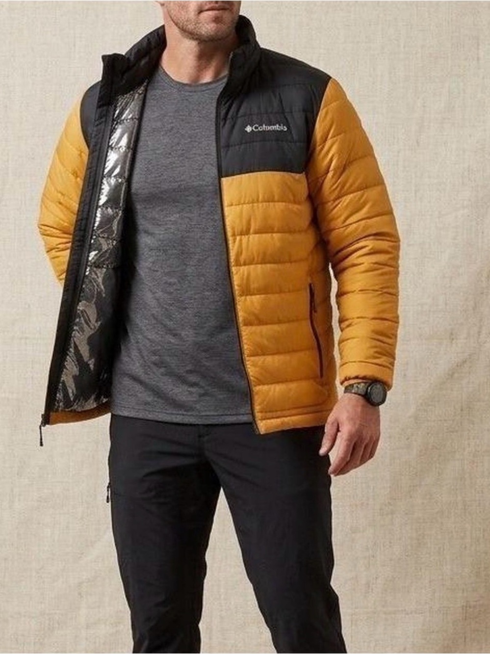 Columbia Men's Powder Lite Jacket Omni-Heat Puffer Burnt Orange/Black Medium